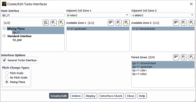 Create/Edit Turbo Interfaces Dialog Box with Adjacent Zone Filtering