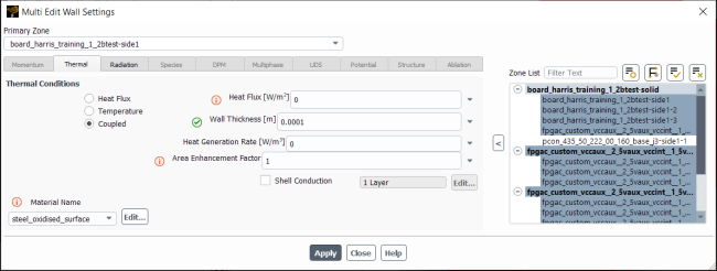 The Multi Edit Wall Settings Dialog Box