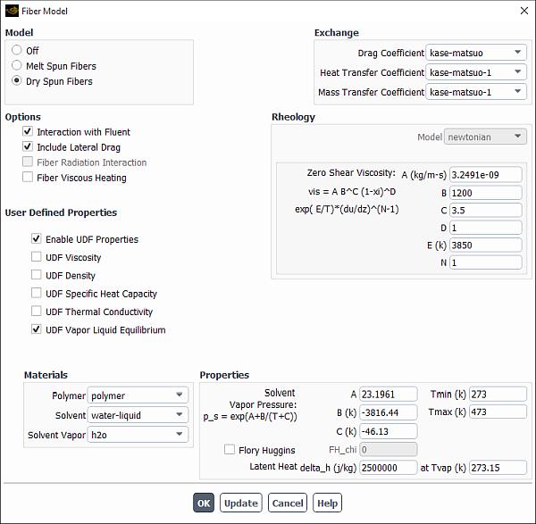 The Fiber Model Dialog Box