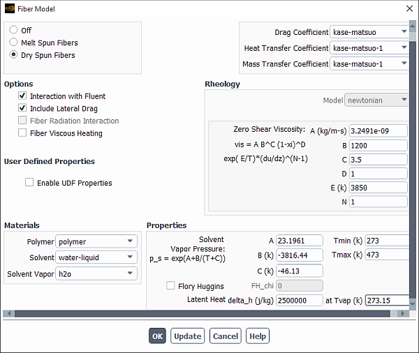 The Fiber Model Dialog Box