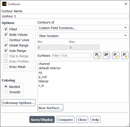 Displaying Fiber Locations Using the Contours Dialog Box