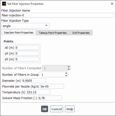 The Set Fiber Injection Properties Dialog Box