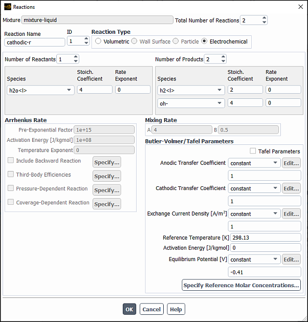 The Reactions Dialog Box