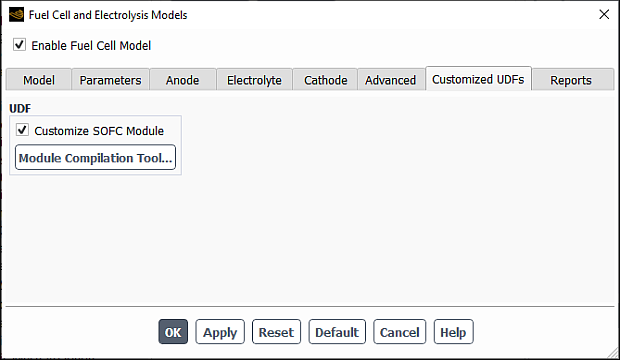 The Customized UDFs Tab in the Fuel Cell and Electrolysis Models Dialog Box