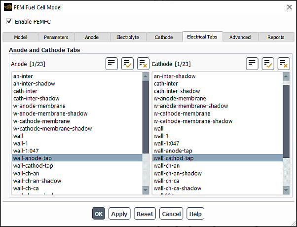 The Electrical Tabs Tab of the PEM Fuel Cell Model Dialog Box