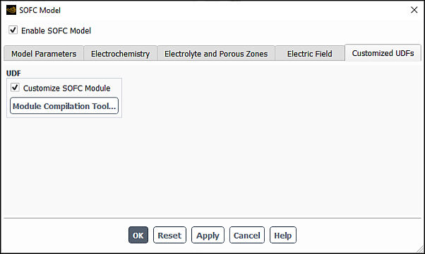 The Customized UDFs Tab in the SOFC Model Dialog Box