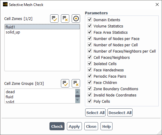 The Selective Mesh Check Dialog