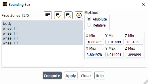 Bounding Box Dialog Box