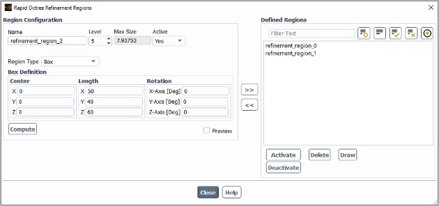 The Rapid Octree Refinement Regions Dialog Box