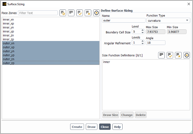 The Surface Sizing Dialog Box