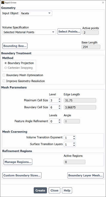 The Rapid Octree Dialog Box