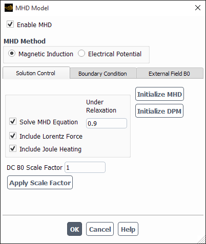 The MHD Model Dialog Box