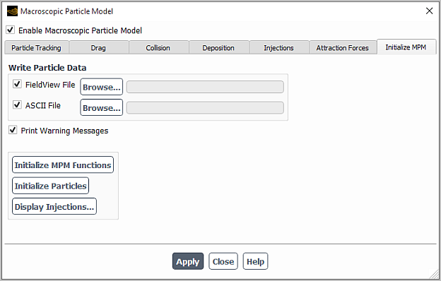 Macroscopic Particle Model Dialog Box (Initialize MPM Tab)