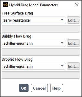 The Hybrid Drag Model Parameters Dialog Box