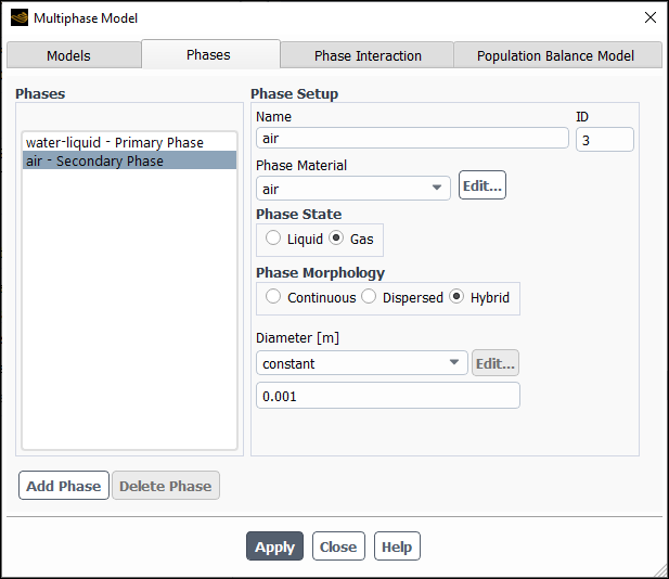 The Multiphase Model Dialog Box - Hybrid Phase Morphology