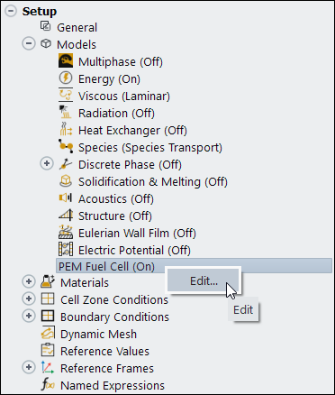 The PEMFC Option in the Outline View