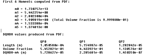 DQMOM Values Produced From a PDF File