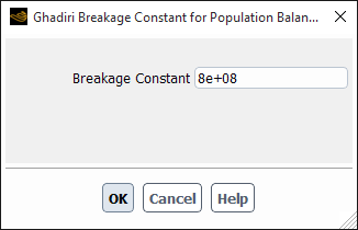 The Ghadiri Breakage Constant for Population Balance Dialog Box