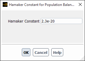 The Hamaker Constant for Population Balance Dialog Box