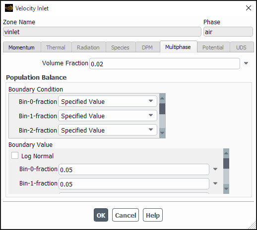 Specifying Inlet Boundary Conditions for the Population Balance Model