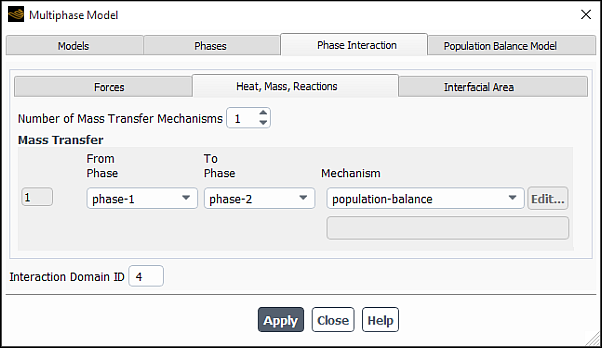 The Phase Interaction Tab for Non-reacting Species