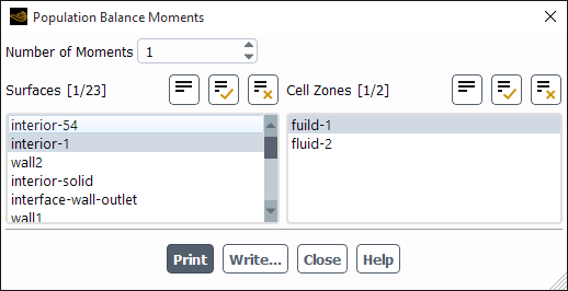 The Population Balance Moments Dialog Box