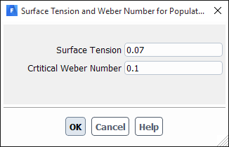 The Surface Tension and Weber Number Dialog Box