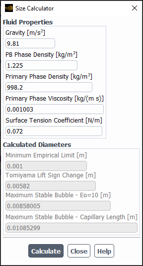 The Size Calculator Dialog Box