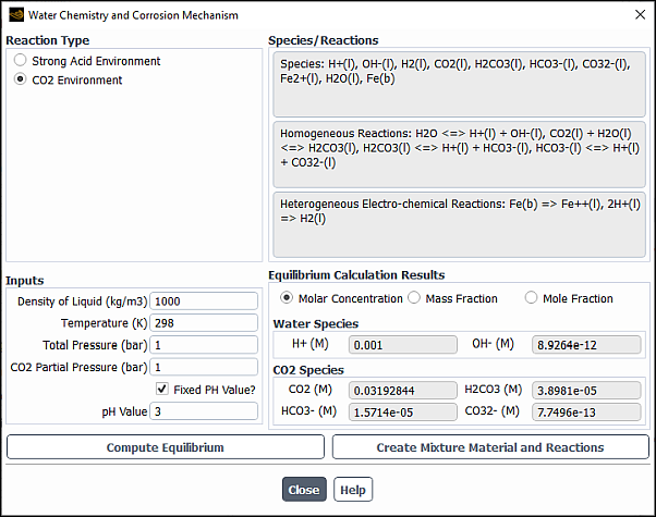 The Water Chemistry and Corrosion Mechanism Dialog Box