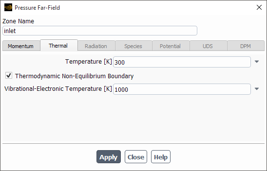 Pressure Far-Field Dialog Box with Non-Equilibrium Boundary Option