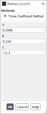 The Blottner Curve Fit Dialog Box