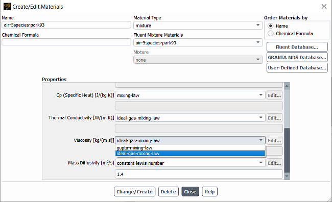 Create/Edit Materials Dialog Box for Mixture