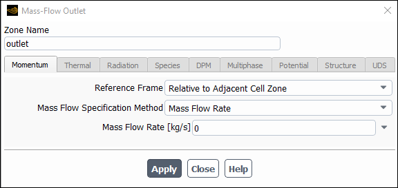 The Mass-Flow Outlet Dialog Box