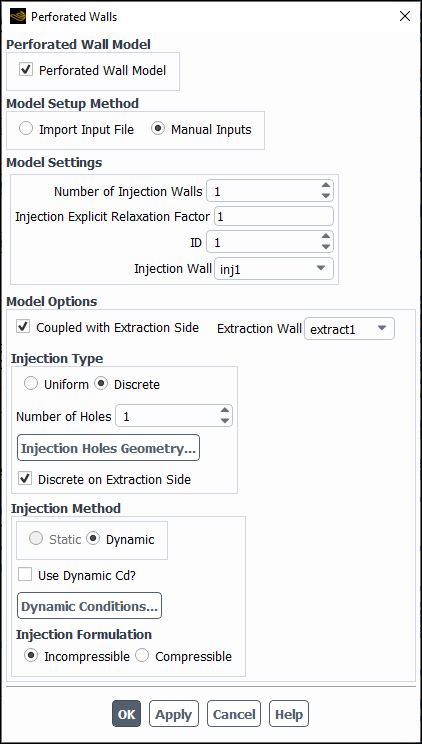 The Perforated Walls Dialog Box