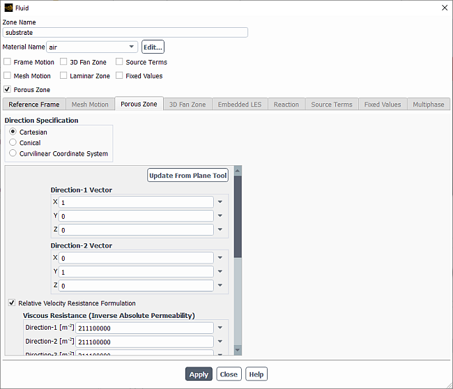 The Fluid Dialog Box for a Porous Zone