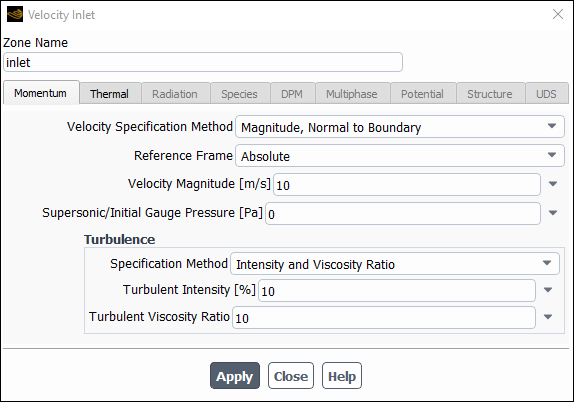 The Velocity Inlet Dialog Box