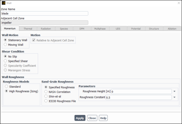 The Wall Dialog Box for High Roughness (Icing) Models