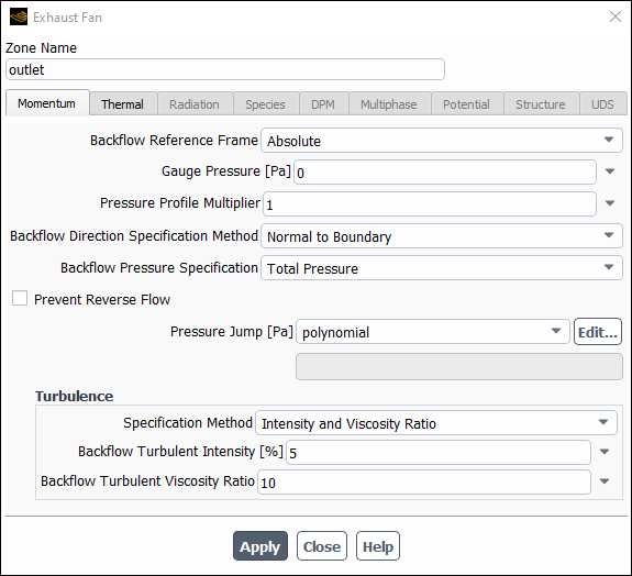 The Exhaust Fan Dialog Box