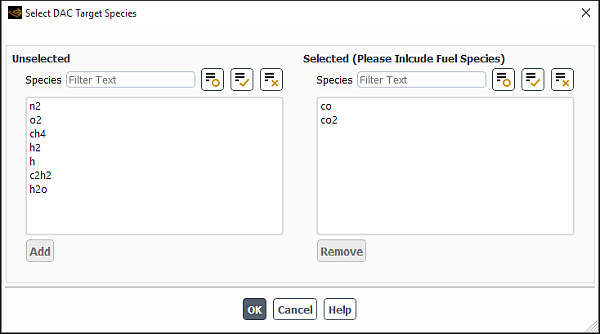 The Select DAC Target Species Dialog Box