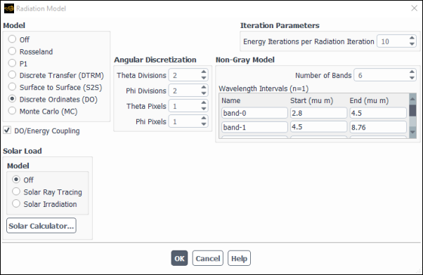 The Radiation Model Dialog Box with DO/Energy Coupling Enabled