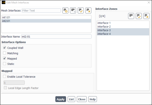 The Edit Mesh Interfaces Dialog Box