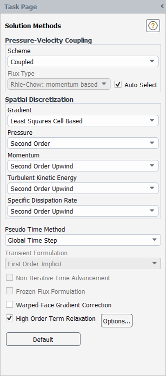 The Solution Methods Task Page for the HOTR Option