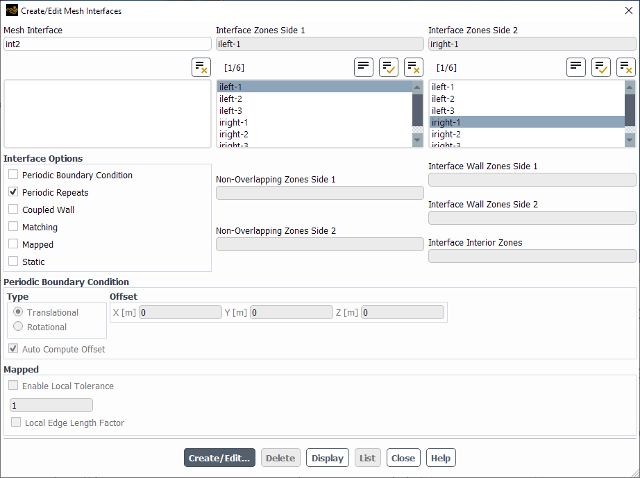 The Create/Edit Mesh Interfaces Dialog Box