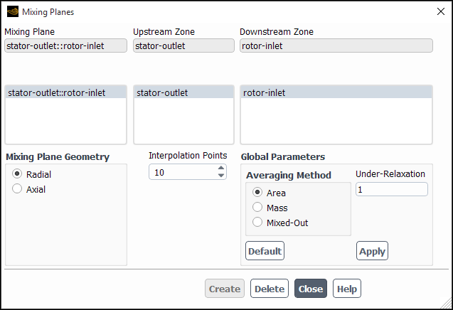 The Mixing Planes Dialog Box