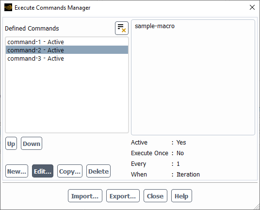 The Execute Commands Manager Dialog Box