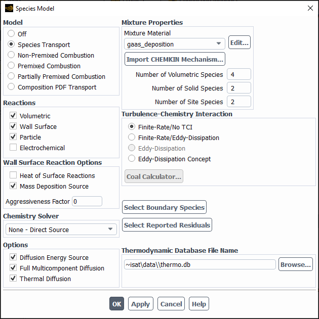 The Species Model Dialog Box