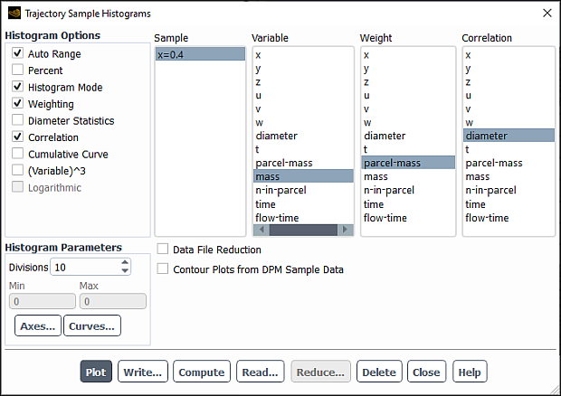 The Trajectory Sample Histograms Dialog Box: Correlation