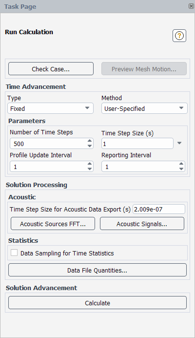 The Run Calculation Task Page