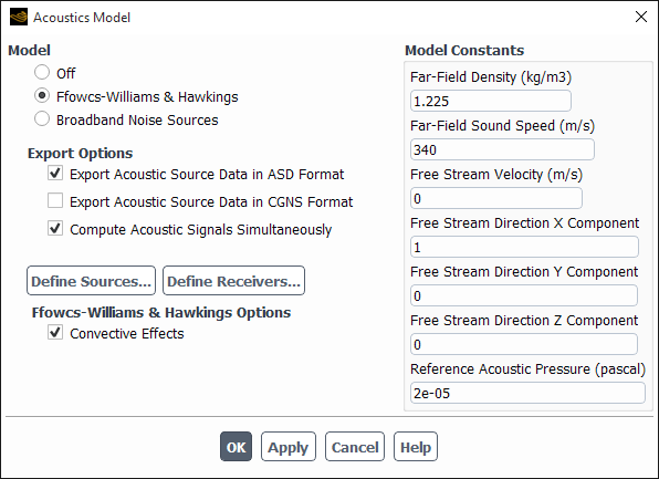 The Acoustics Model Dialog Box