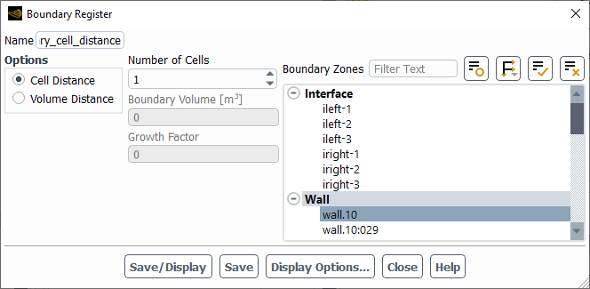 The Boundary Register Dialog Box for the Refinement Criterion